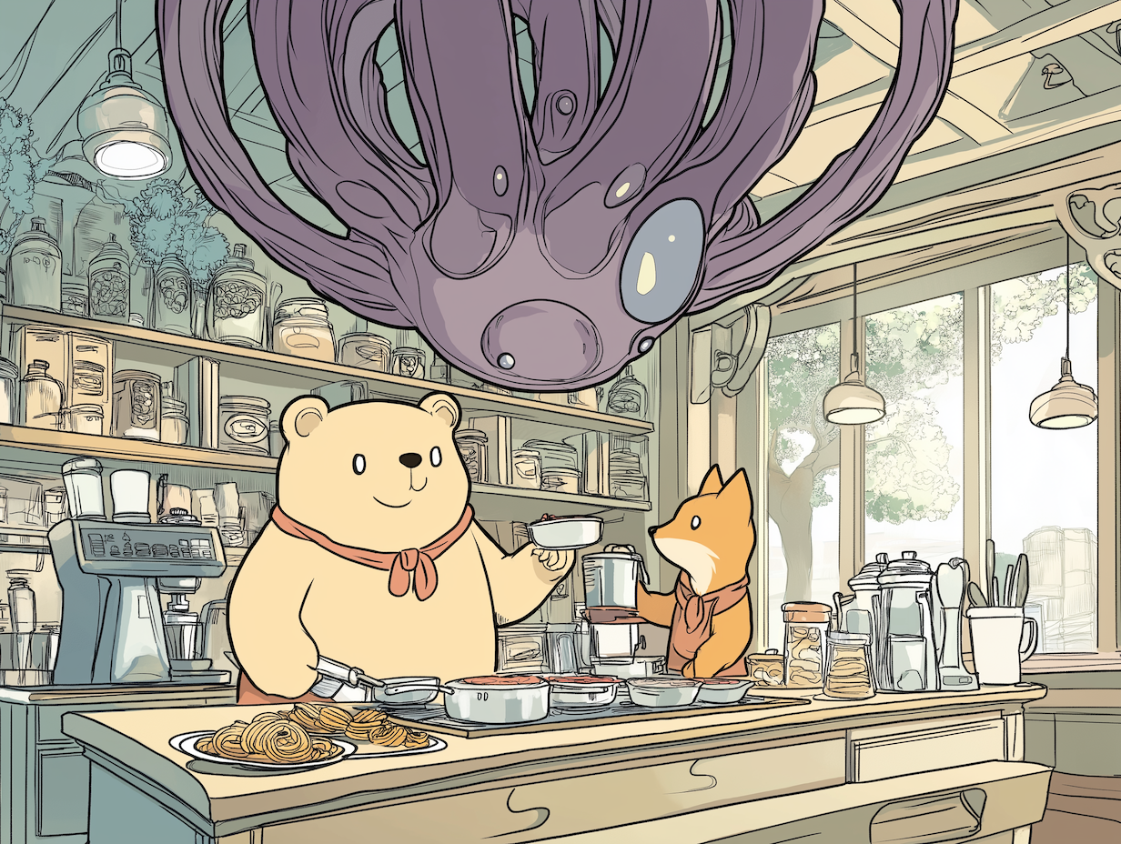 Bear conversing with Shoggoth